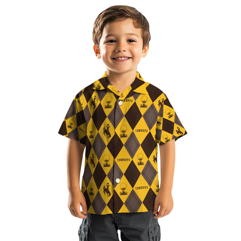 Wyoming Cowboys Hawaiian Shirt - Golfing Plaid wyoming cowboys balloon plaid brown hawaiian shirts top rated