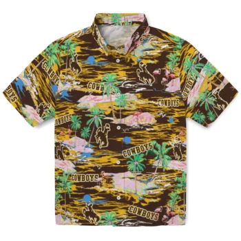 wyoming cowboys flamingo retreat brown hawaiian shirts best selling