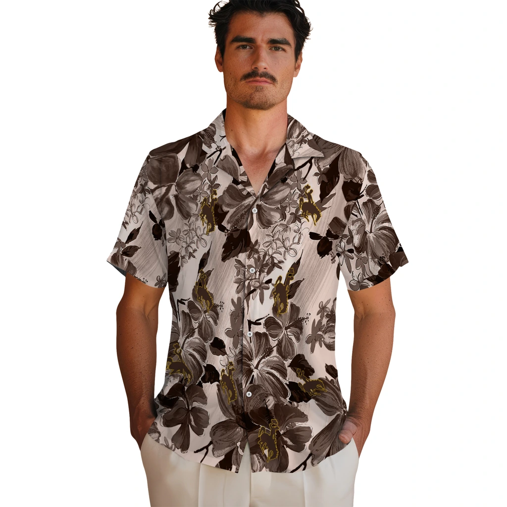 Wyoming Cowboys Hawaiian Shirt - Hibiscus Arrangement wyoming cowboys hibiscus arrangement brown hawaiian shirts fashion forward