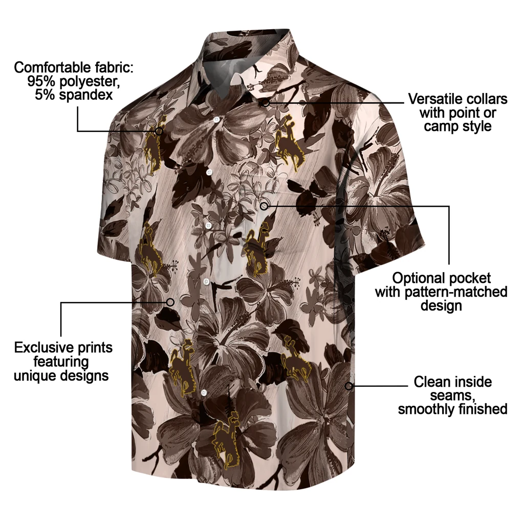 Wyoming Cowboys Hawaiian Shirt - Hibiscus Arrangement wyoming cowboys hibiscus arrangement brown hawaiian shirts new arrival