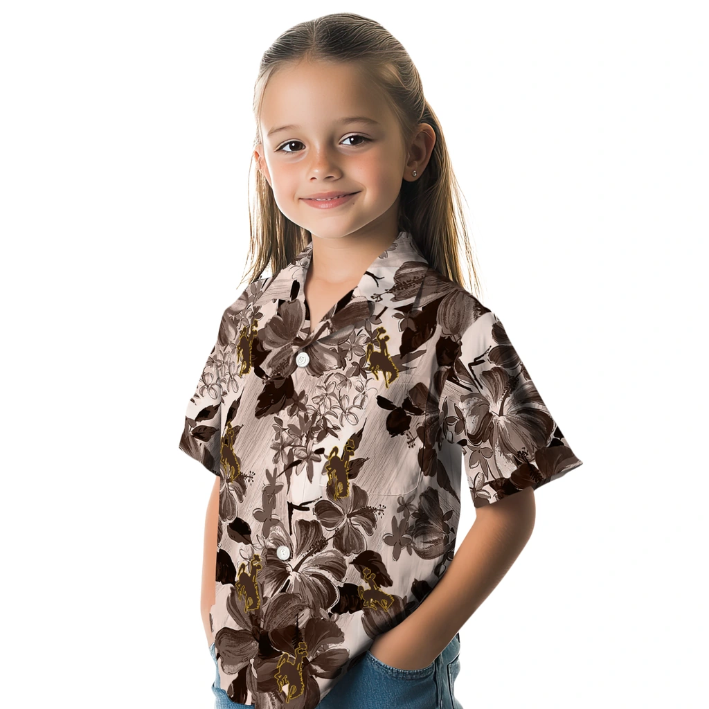 Wyoming Cowboys Hawaiian Shirt - Hibiscus Arrangement wyoming cowboys hibiscus arrangement brown hawaiian shirts premium grade
