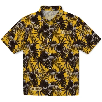 wyoming cowboys hibiscus exotic brown hawaiian shirts best selling