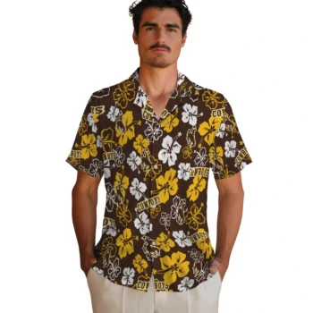 wyoming cowboys hibiscus bloom brown hawaiian shirts fashion forward
