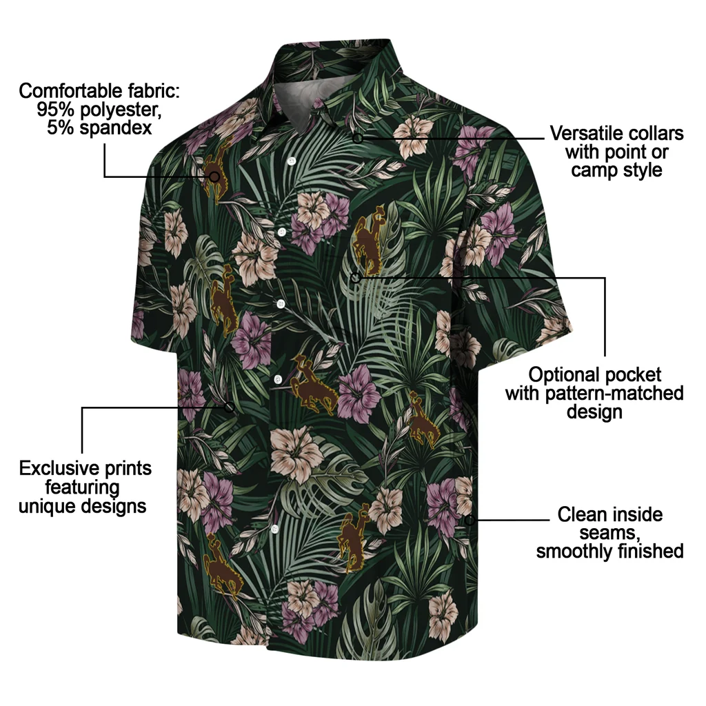 Wyoming Cowboys Hawaiian Shirt - Hibiscus Leaves Pattern wyoming cowboys hibiscus leaves pattern green hawaiian shirts new arrival