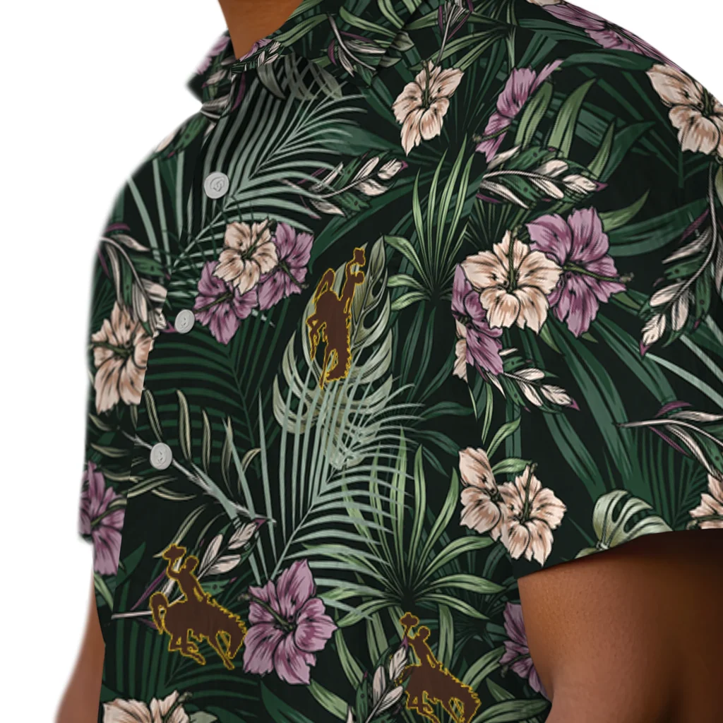 Wyoming Cowboys Hawaiian Shirt - Hibiscus Leaves Pattern wyoming cowboys hibiscus leaves pattern green hawaiian shirts trendy