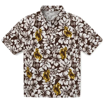 wyoming cowboys hibiscus motif brown white hawaiian shirts best selling