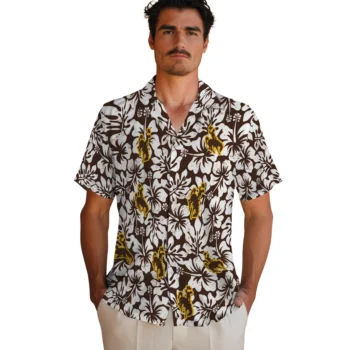 wyoming cowboys hibiscus motif brown white hawaiian shirts fashion forward