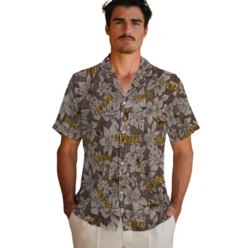wyoming cowboys hibiscus oasis brown hawaiian shirts fashion forward