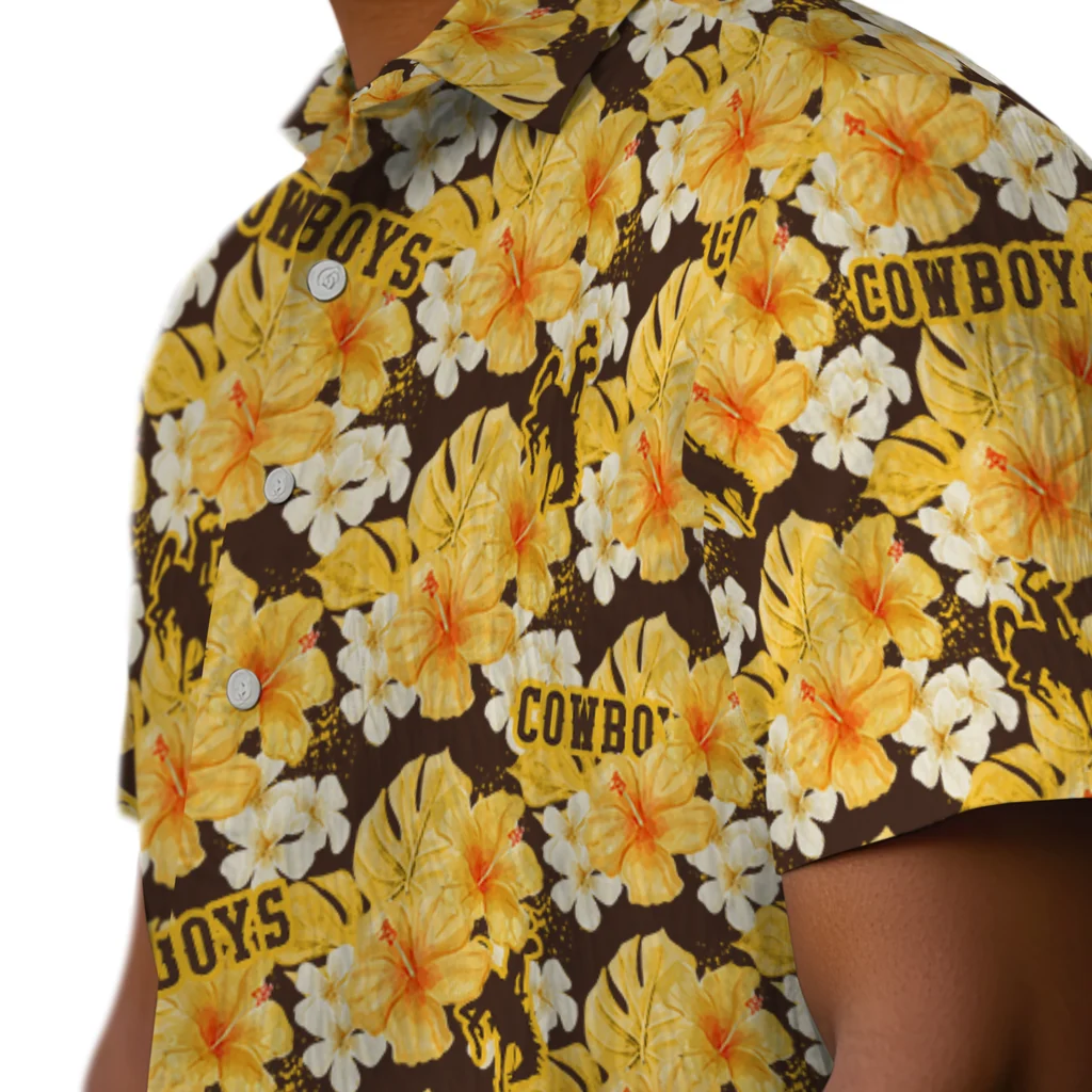 Wyoming Cowboys Hawaiian Shirt - Hibiscus Tropics wyoming cowboys hibiscus tropics brown yellow hawaiian shirts trendy