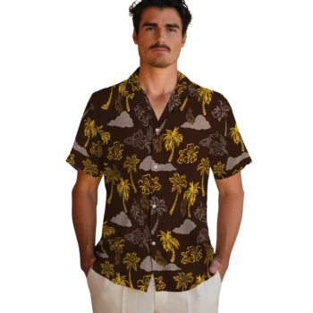 wyoming cowboys palm and clouds brown hawaiian shirts fashion forward