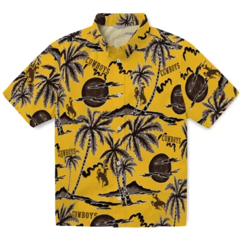 wyoming cowboys palm sunset hawaiian shirts best selling