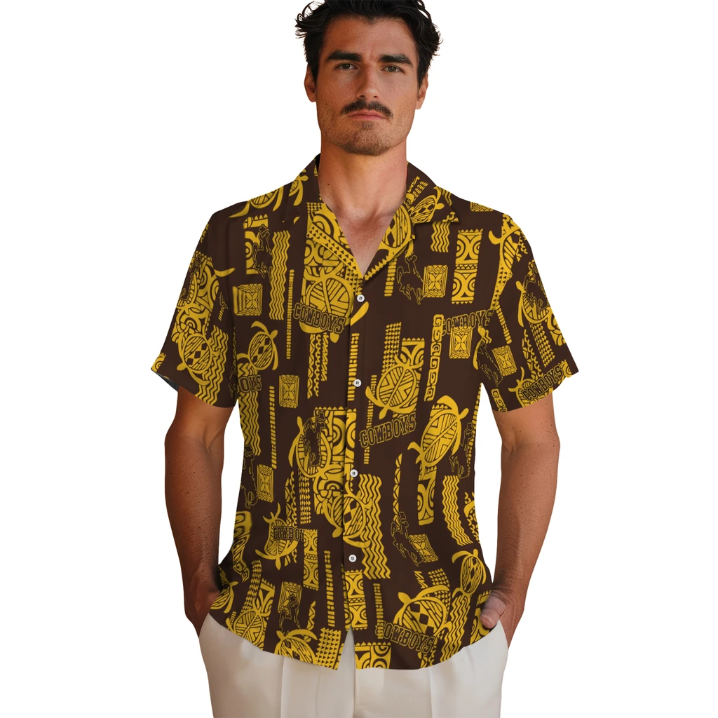 Wyoming Cowboys Hawaiian Shirt - Turtle Lines wyoming cowboys turtle lines brown hawaiian shirts fashion forward