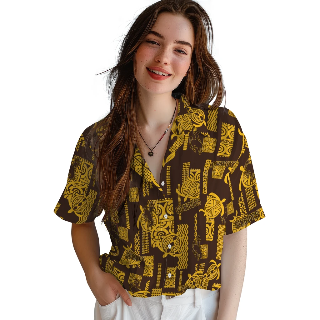 Wyoming Cowboys Hawaiian Shirt - Turtle Lines wyoming cowboys turtle lines brown hawaiian shirts latest model