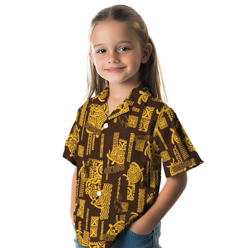 Wyoming Cowboys Hawaiian Shirt - Turtle Lines wyoming cowboys turtle lines brown hawaiian shirts premium grade