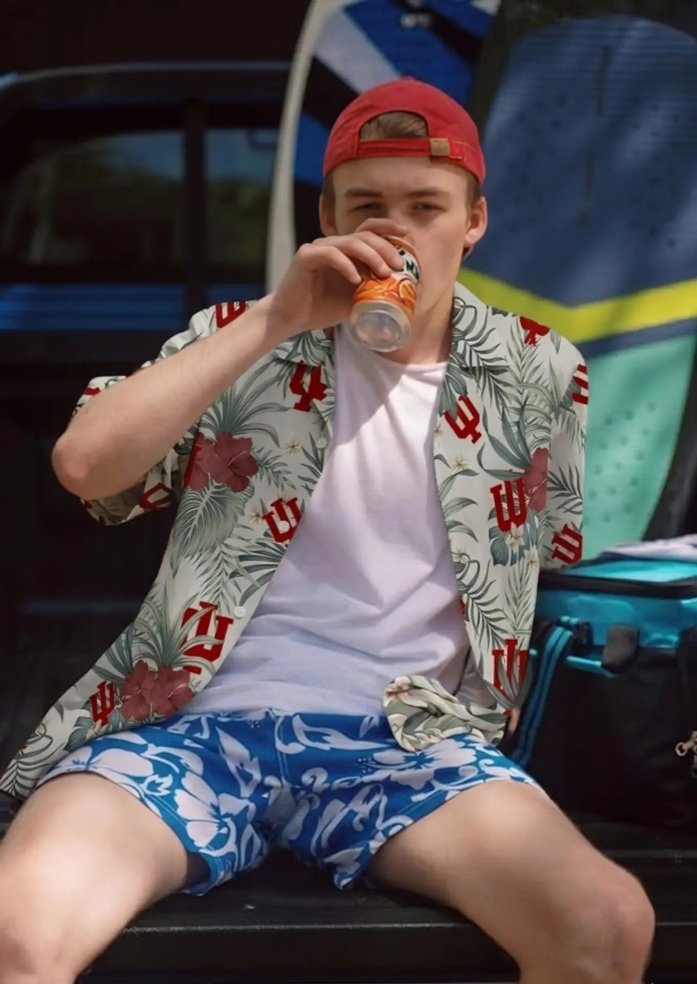 young man wearing hawaiian shirt