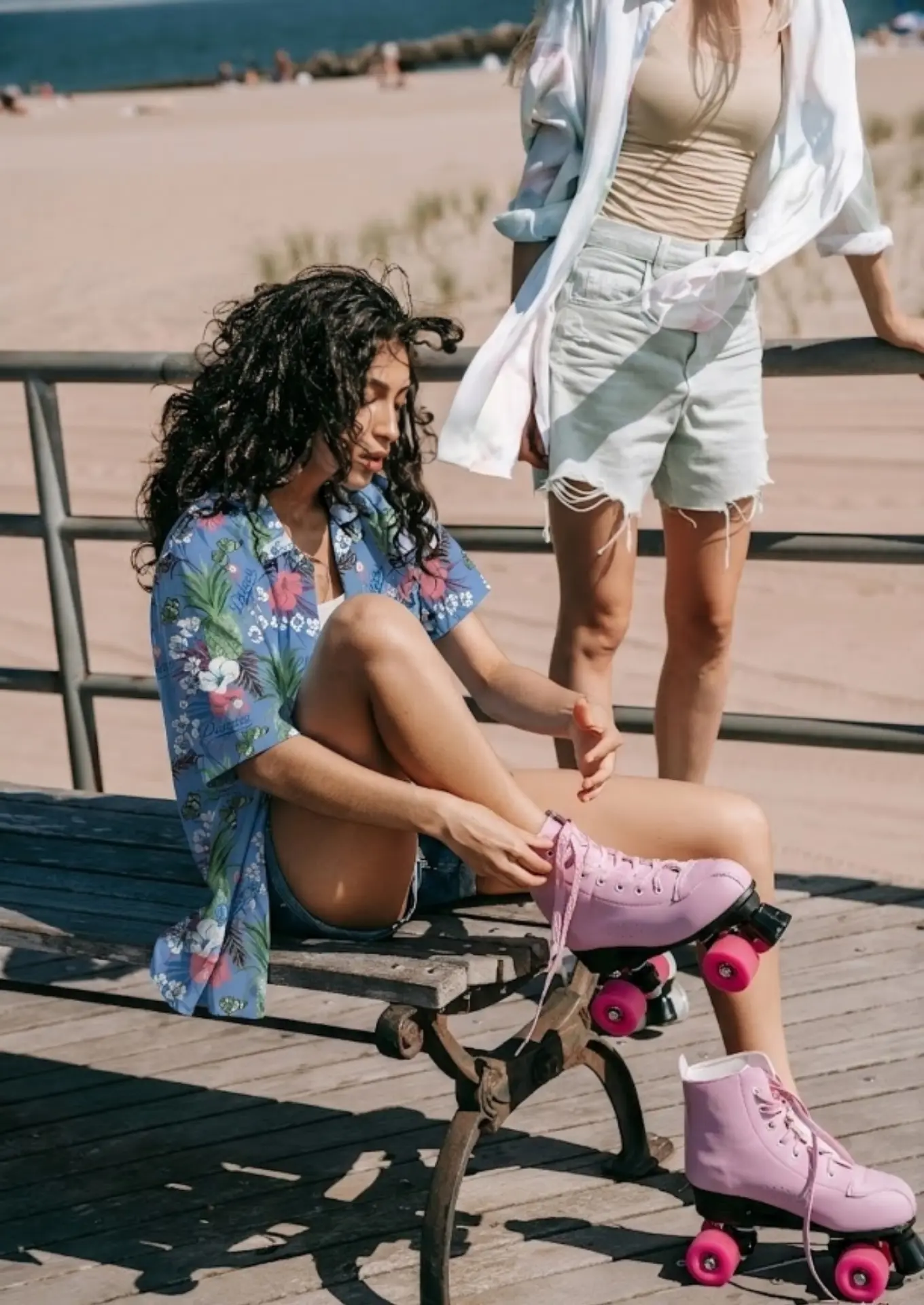 woman wearing hawaiian shirt