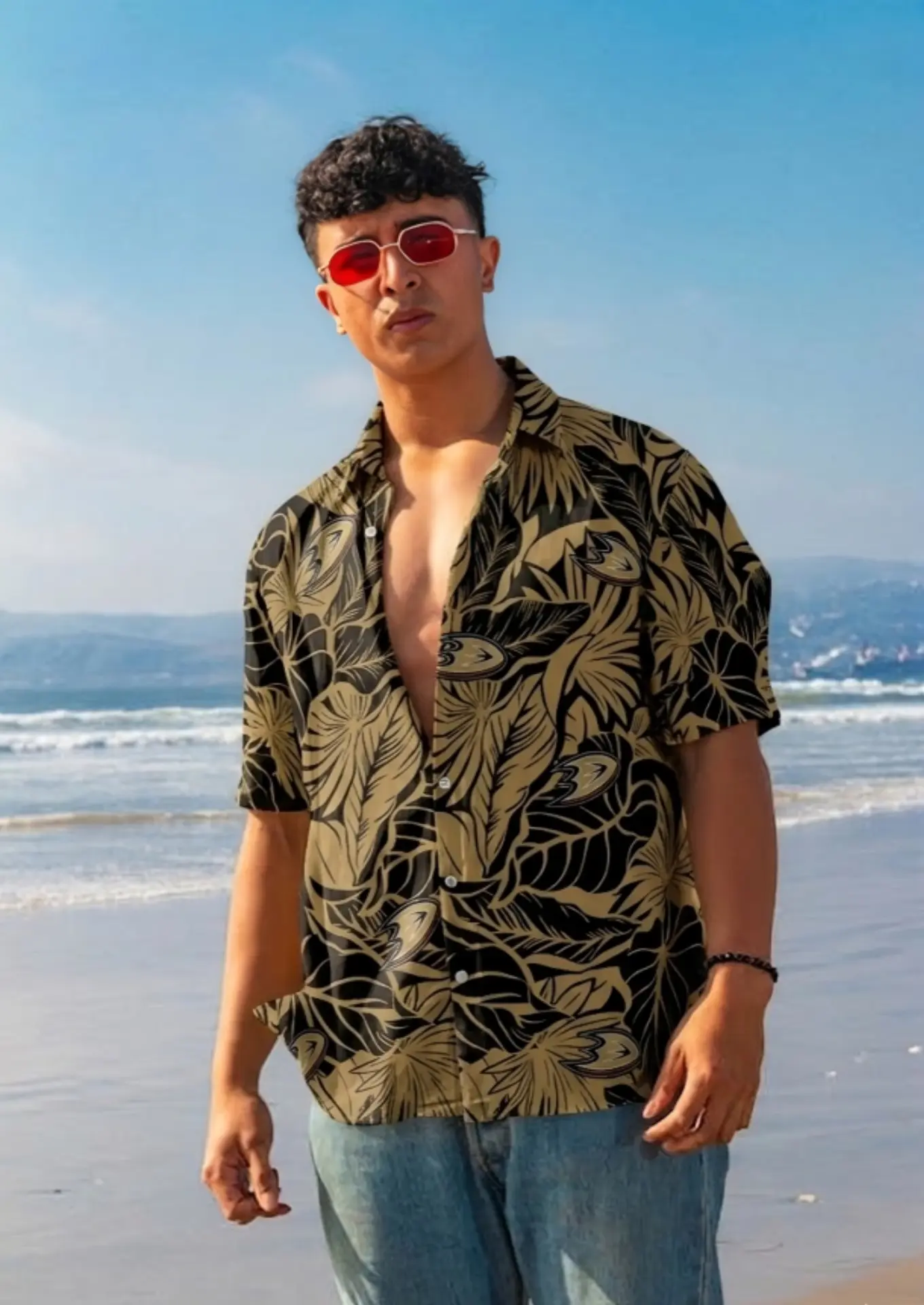 man wearing hawaiian shirt