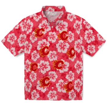 Calgary Flames Hawaiian Shirt - Hibiscus Cluster