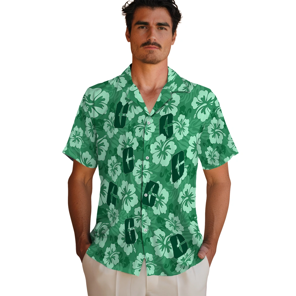 charlotte-49ers-hawaiian-shirt-hibiscus-cluster-green-fashion-forward.webp
