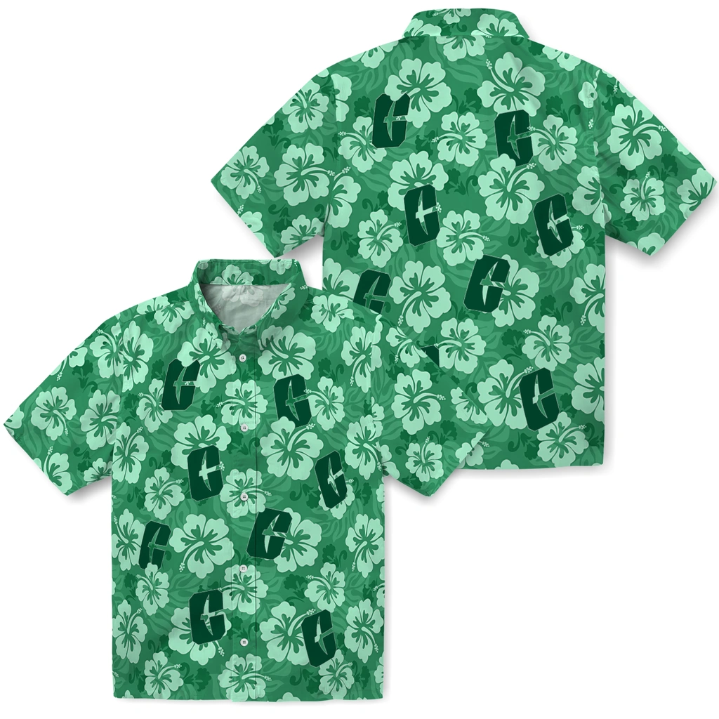 charlotte-49ers-hawaiian-shirt-hibiscus-cluster-green-high-quality.webp