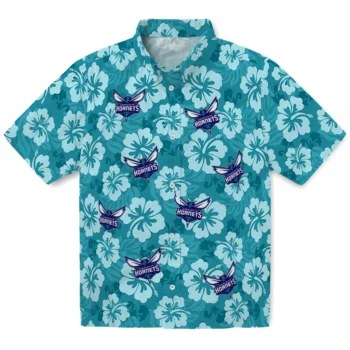 Charlotte Hornets Hawaiian Shirt - Hibiscus Cluster