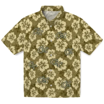 Georgia Tech Yellow Jackets Hawaiian Shirt - Hibiscus Cluster