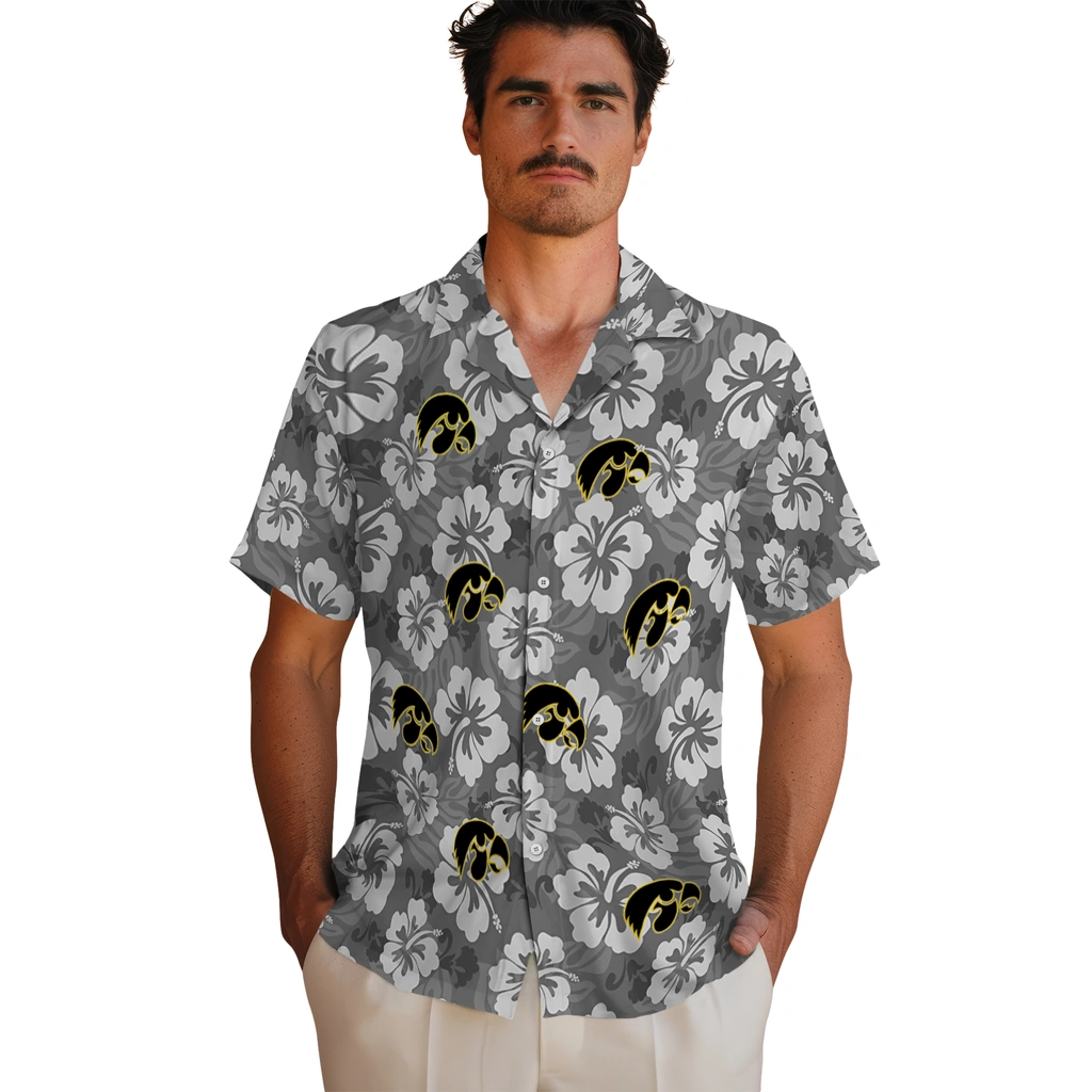 iowa-hawkeyes-hawaiian-shirt-hibiscus-cluster-black-fashion-forward.webp
