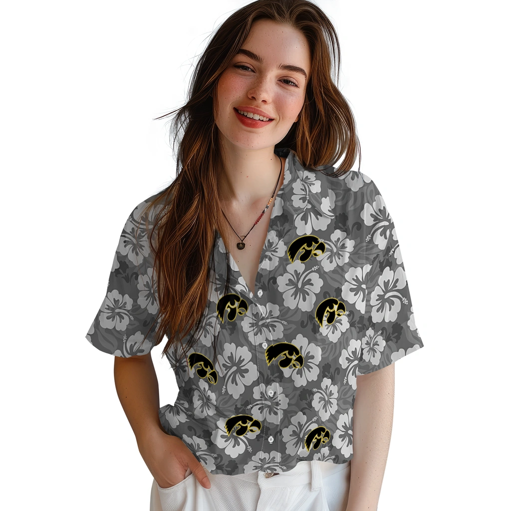 iowa-hawkeyes-hawaiian-shirt-hibiscus-cluster-black-latest-model.webp