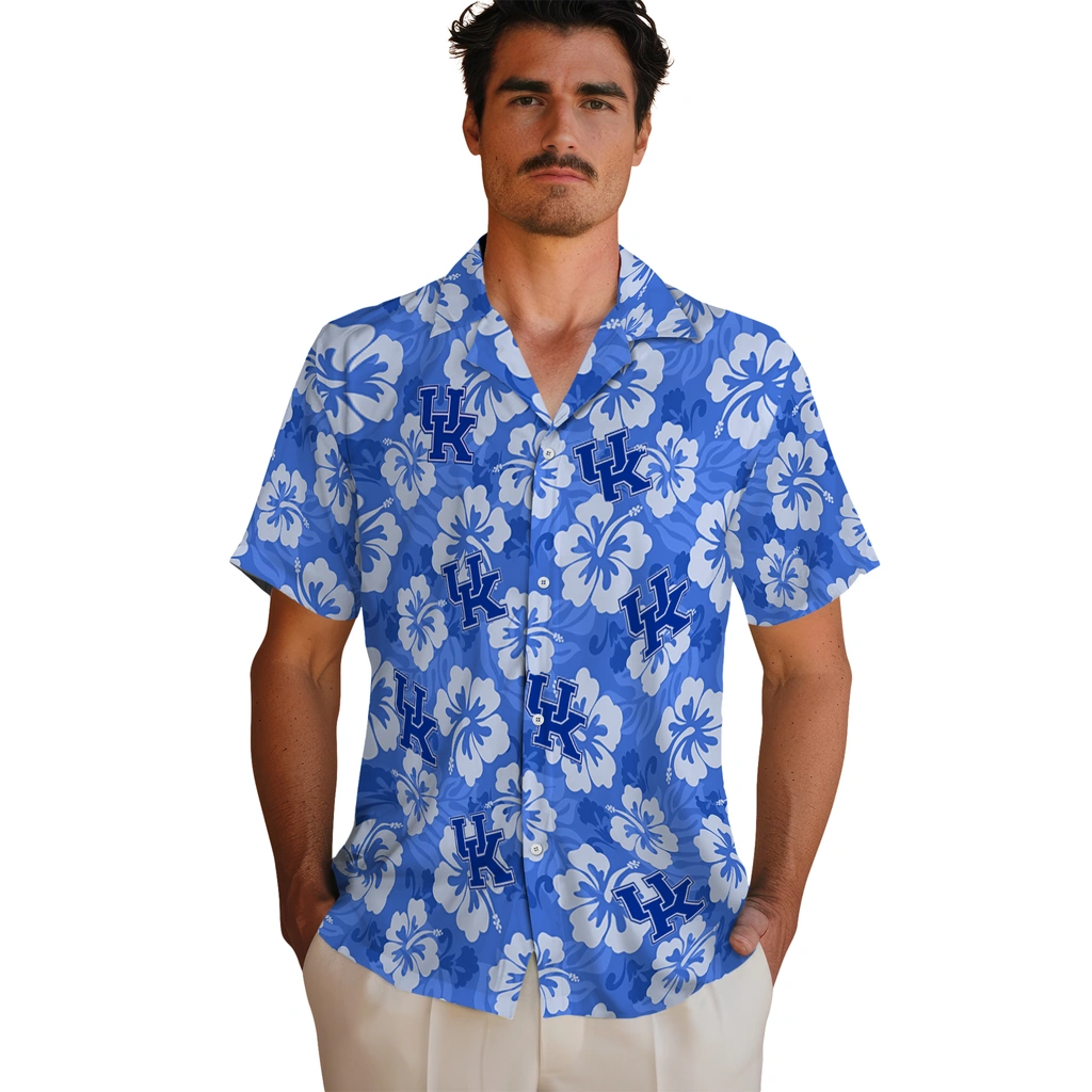 kentucky-wildcats-hawaiian-shirt-hibiscus-cluster-blue-fashion-forward.webp