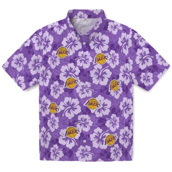 Los Angeles Lakers Hawaiian Shirt - Hibiscus Cluster