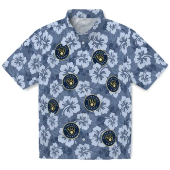 Milwaukee Brewers Hawaiian Shirt - Hibiscus Cluster