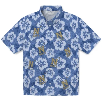 Navy Midshipmen Hawaiian Shirt - Hibiscus Cluster