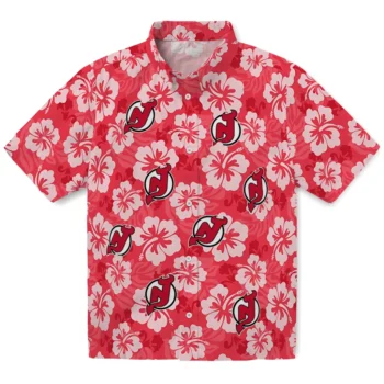 New Jersey Devils Hawaiian Shirt - Hibiscus Cluster