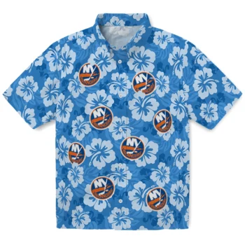 New York Islanders Hawaiian Shirt - Hibiscus Cluster