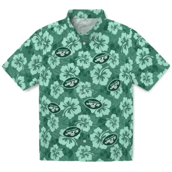 New York Jets Hawaiian Shirt - Hibiscus Cluster