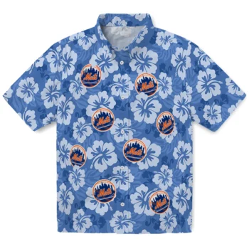 New York Mets Hawaiian Shirt - Hibiscus Cluster