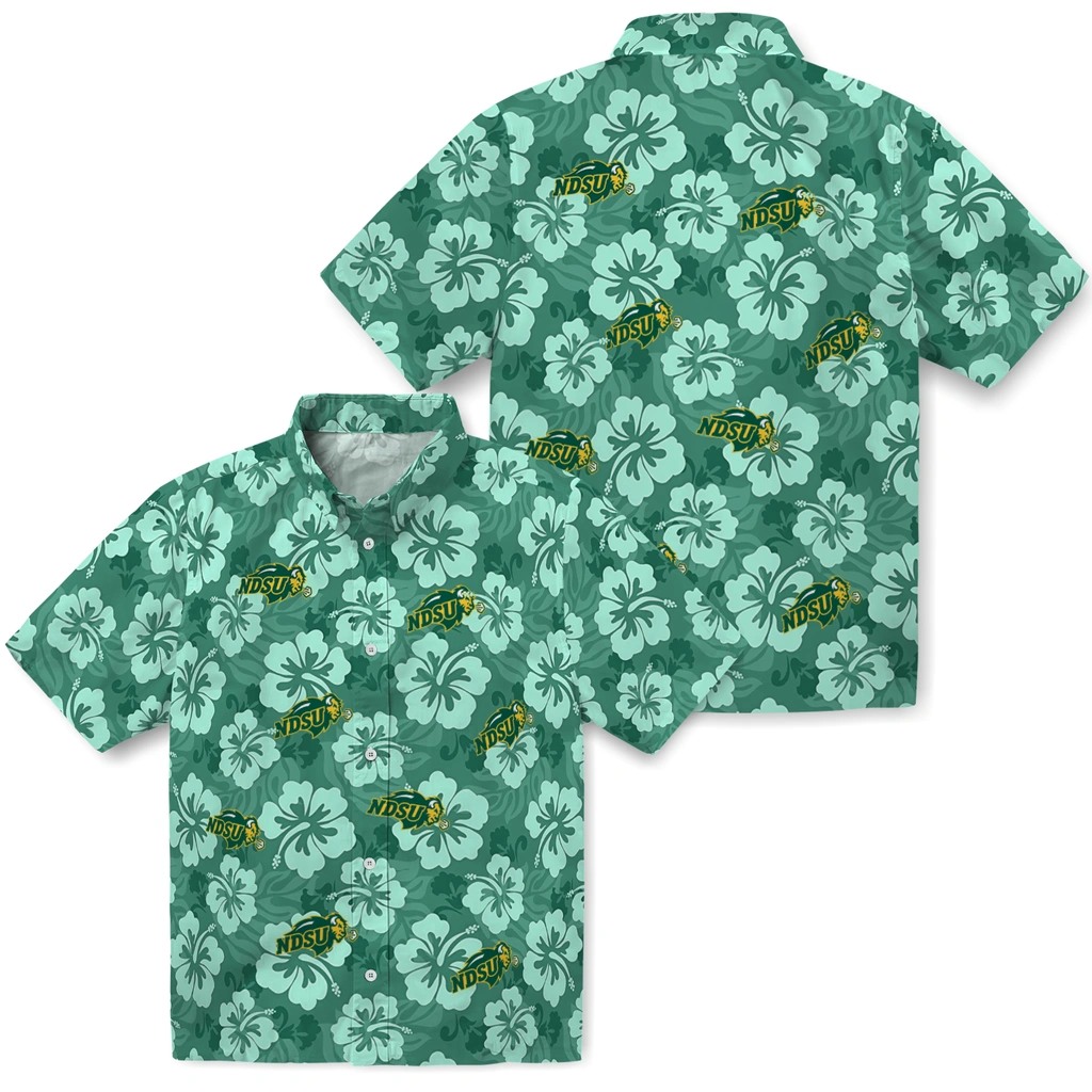 north-dakota-state-bison-hawaiian-shirt-hibiscus-cluster-green-high-quality.webp