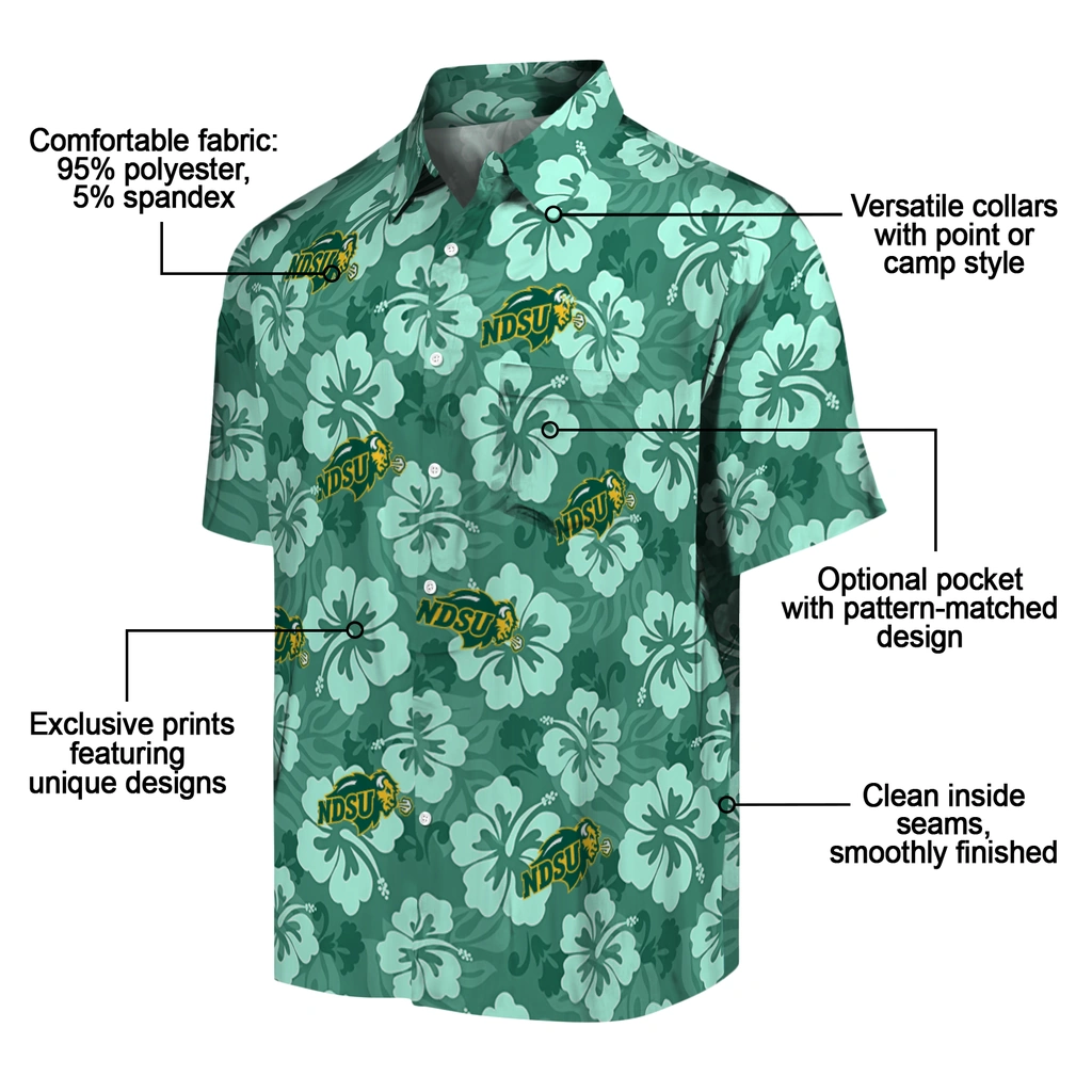 north-dakota-state-bison-hawaiian-shirt-hibiscus-cluster-green-new-arrival.webp