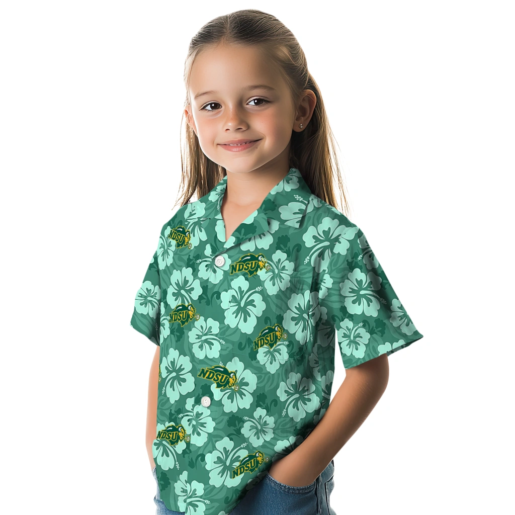 north-dakota-state-bison-hawaiian-shirt-hibiscus-cluster-green-premium-grade.webp