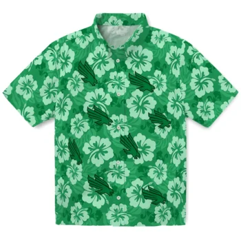 North Texas Mean Green Hawaiian Shirt - Hibiscus Cluster