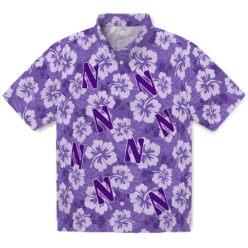 Northwestern Wildcats Hawaiian Shirt - Hibiscus Cluster