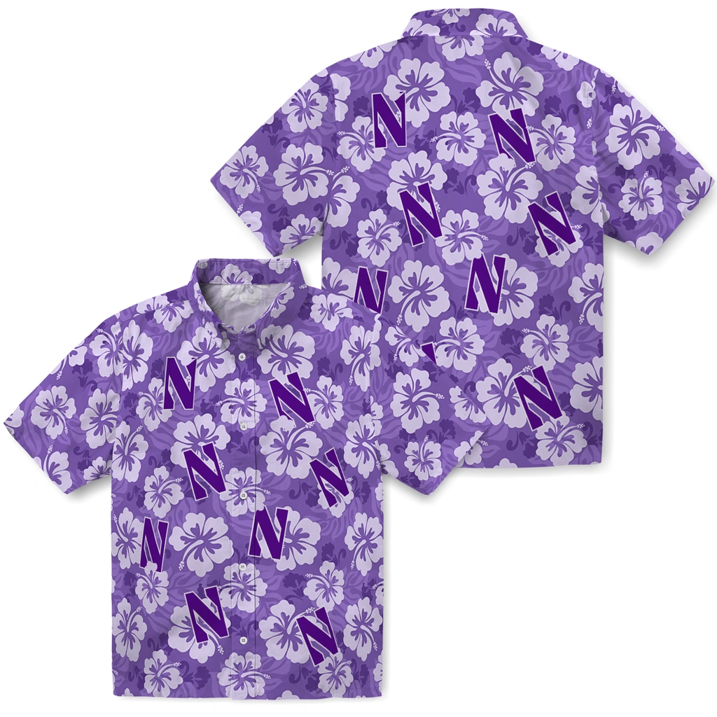 northwestern-wildcats-hawaiian-shirt-hibiscus-cluster-purple-high-quality.webp