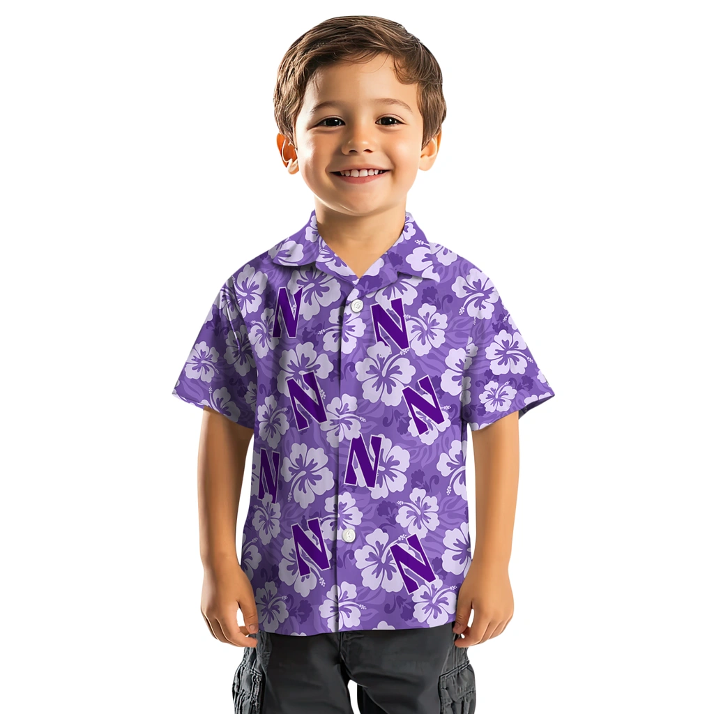 northwestern-wildcats-hawaiian-shirt-hibiscus-cluster-purple-top-rated.webp