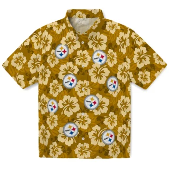 Pittsburgh Steelers Hawaiian Shirt - Hibiscus Cluster