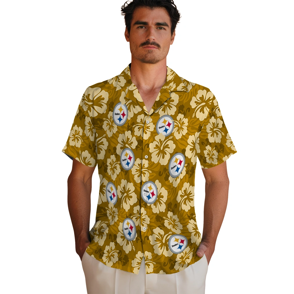pittsburgh-steelers-hawaiian-shirt-hibiscus-cluster-gold-fashion-forward.webp