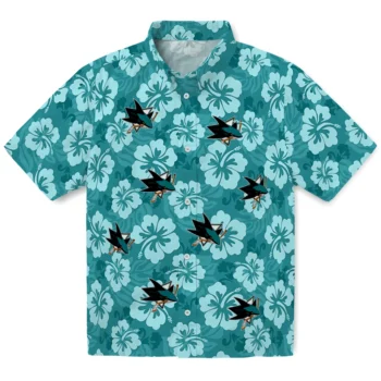 San Jose Sharks Hawaiian Shirt - Hibiscus Cluster