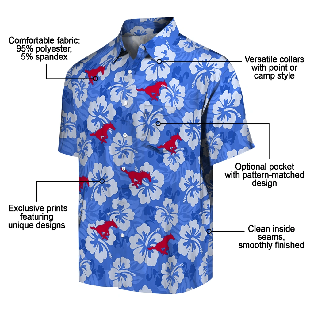 smu-mustangs-hawaiian-shirt-hibiscus-cluster-blue-new-arrival.webp