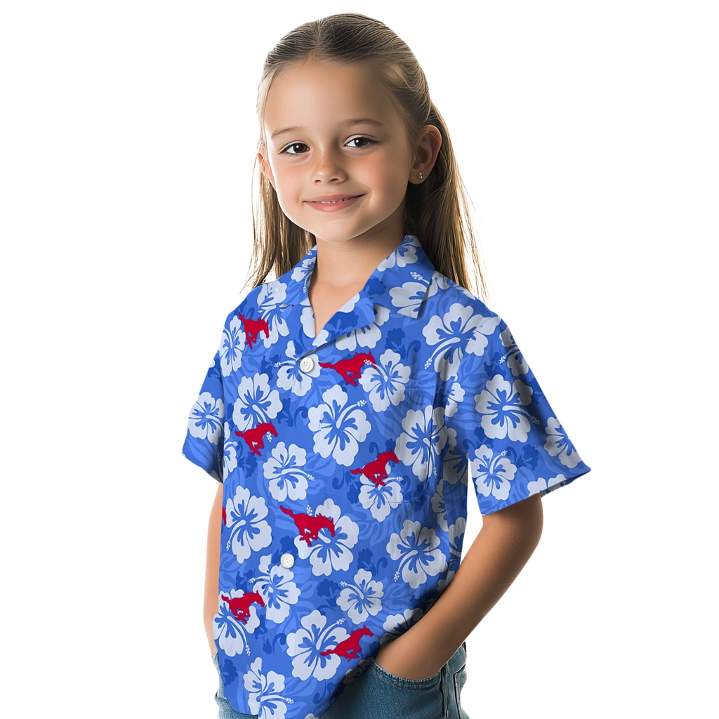 smu-mustangs-hawaiian-shirt-hibiscus-cluster-blue-premium-grade.webp
