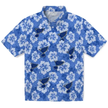St. Louis Blues Hawaiian Shirt - Hibiscus Cluster