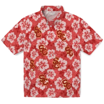 USC Trojans Hawaiian Shirt - Hibiscus Cluster